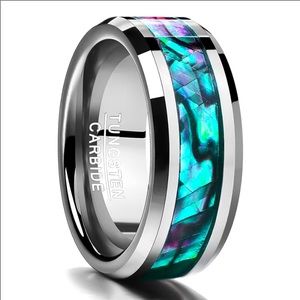 8mm Abalone Shell Tungsten Carbide Wedding Band Mens